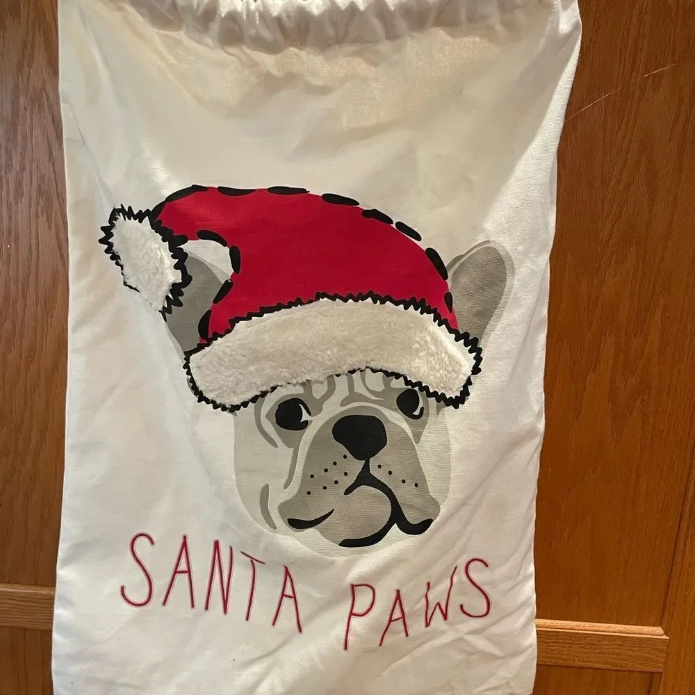 Santa Paws French Bull Dog 24x38 Canvas Type Santa Bag